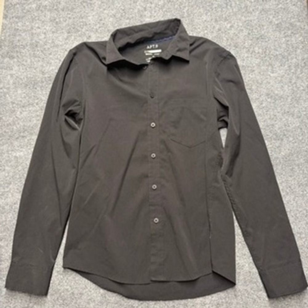 Apt 9 Premier Flex Performance Shirt Mens Medium Black Slim Fit UntuckedButtonUp